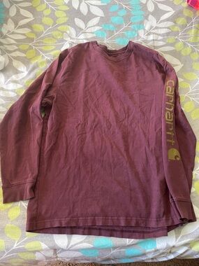 Carhartt Men's Long Sleeve Crew Shirt - Maroon with Sleeve Logo